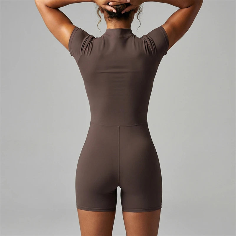 Women New Bum Zipper Workout Rompers Sports Overalls Women Gym Clothing Running Fitness Suits Gym Tracksuit Short Jumpsuits