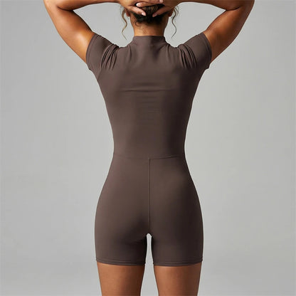 Women New Bum Zipper Workout Rompers Sports Overalls Women Gym Clothing Running Fitness Suits Gym Tracksuit Short Jumpsuits