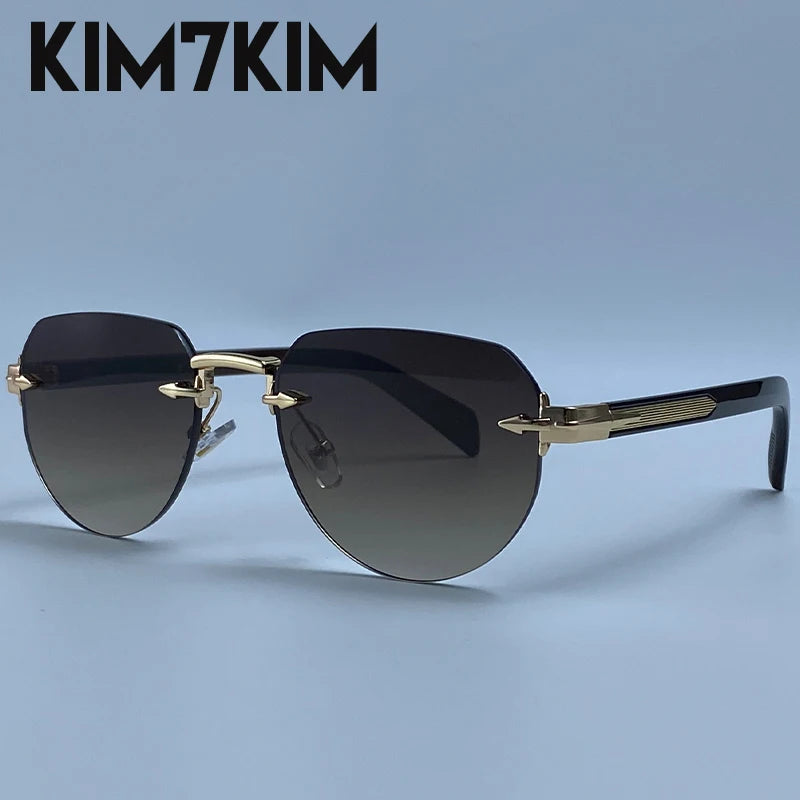 Square Rimless Punk Sunglasses Men Designer Vintage Polygon Metal Sun Glasses Male Fashion Eyewear Pilot Shades