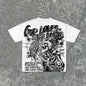 Summer men's fashion style skull print comfortable and breathable with round neck T-shirt outdoor warning top