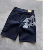 Denim shorts hip hop heraldic embroidered boy and girlfriend punk casual basketball shorts Y2K Harajuku retro street wear