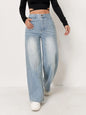 Trendy Wide Leg Distressed Straight Jeans for Women Elastic Casual Bootcut Denim Pants Bestseller Fashionable Ladies Jeans