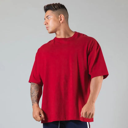 Cotton Gym Shirt Sport T Shirt Men Short Sleeve Running Shirt Men Workout Training Tees Fitness Loose large size M-XXXL