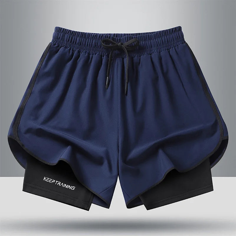 Men's quick drying and breathable 2-in-1 running shorts with built-in lining suitable for exercise jogging and marathon running