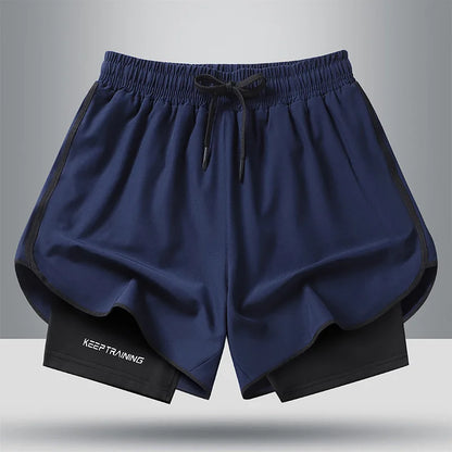 Men's quick drying and breathable 2-in-1 running shorts with built-in lining suitable for exercise jogging and marathon running