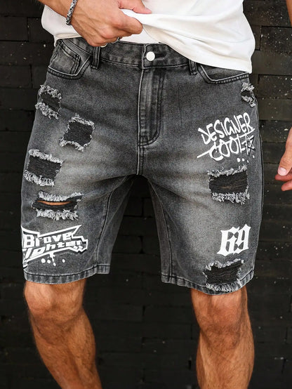 Wholesale Men's Distressed Shorts, Fashionable Jeans, Summer Casual Style, Mid-Waist, Light Color, Woven