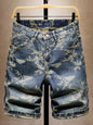 Jacquard Denim Shorts Chinese Style Straight Five-Point Pants Trendy Mid-Length Jeans New Fashion Tide Summer