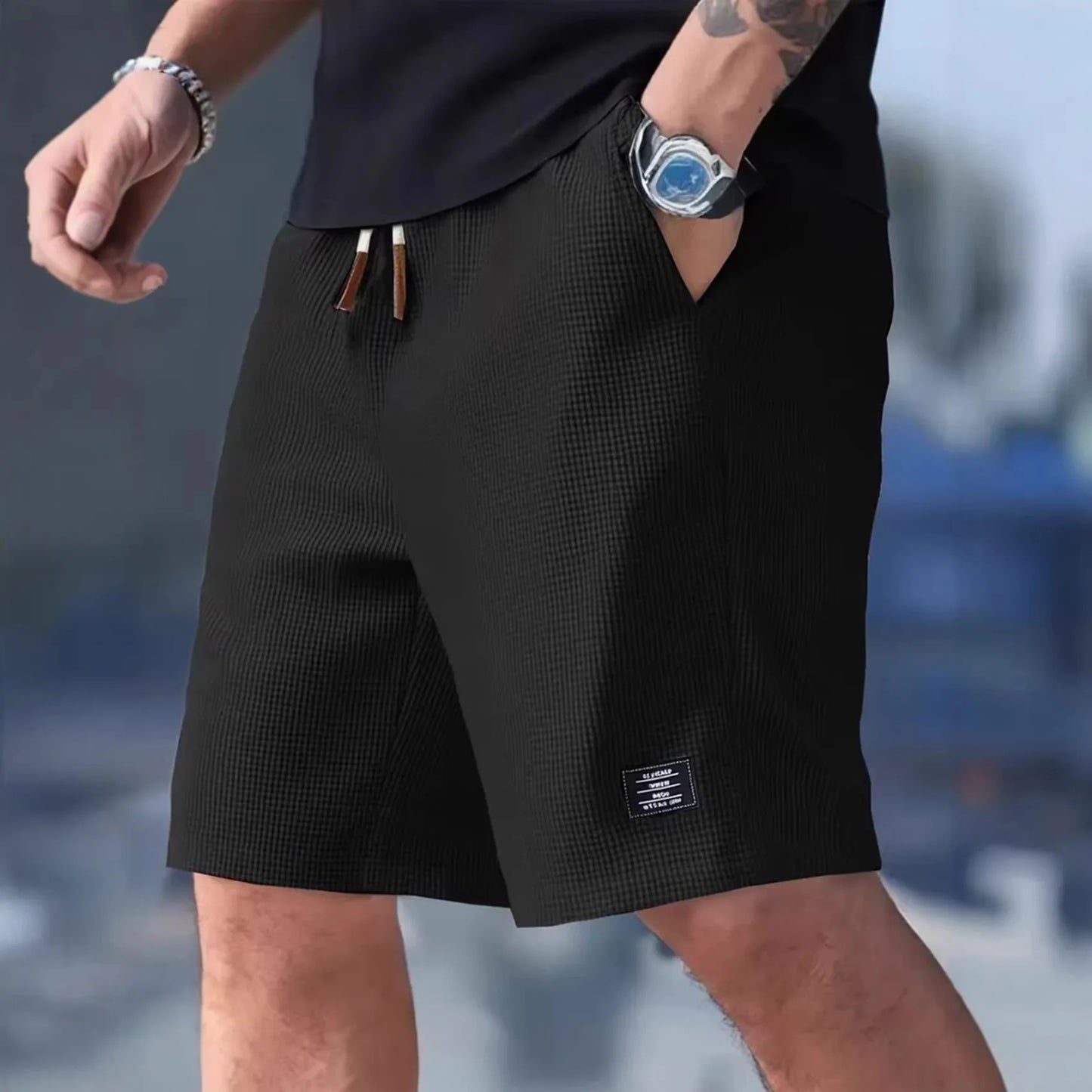 Summer Men's Waffle Texture Casual Sports Beach Shorts Quick Dry Trendy Versatile Bermuda Shorts Streetwear Lightweight