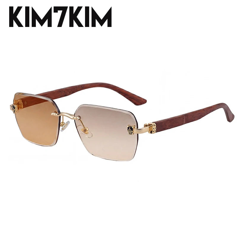 Square Rimless Photochromic Sunglasses Men Vintage Sun Glasses Luxury Designer Shades Male Cut Lenses Frameless Eyewear