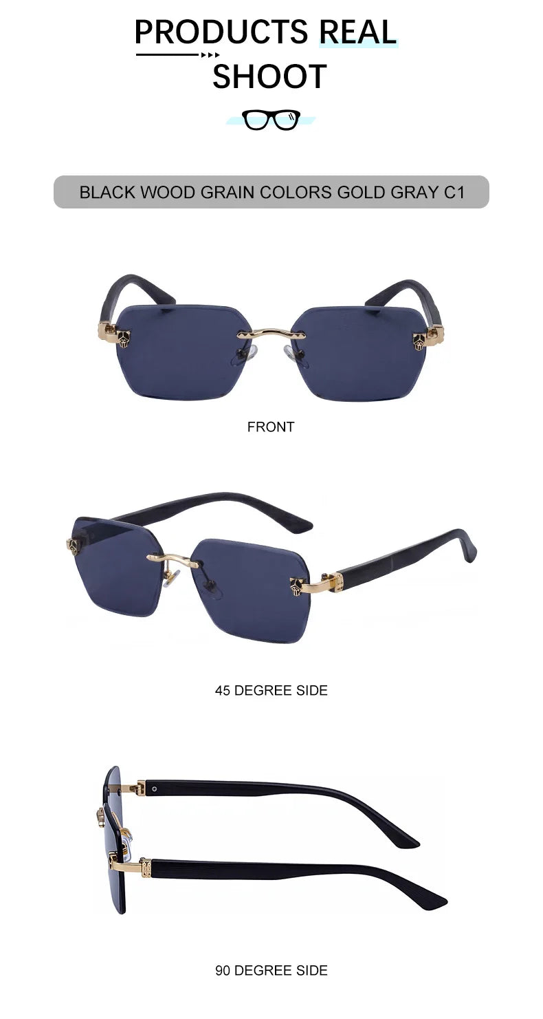 Square Rimless Photochromic Sunglasses Men Vintage Sun Glasses Luxury Designer Shades Male Cut Lenses Frameless Eyewear