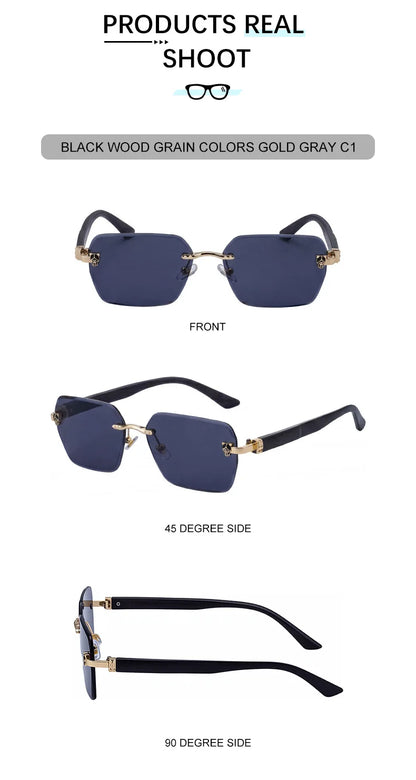 Square Rimless Photochromic Sunglasses Men Vintage Sun Glasses Luxury Designer Shades Male Cut Lenses Frameless Eyewear