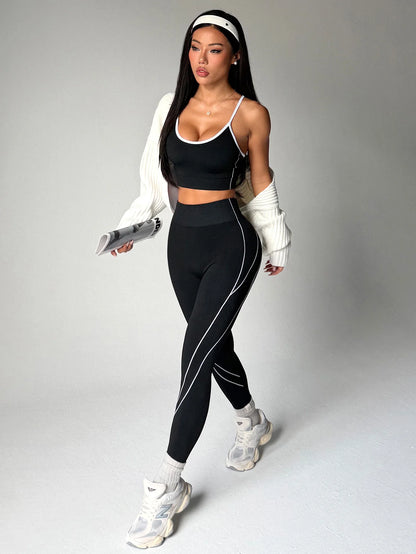 2Pcs Women's Yoga Fitness Set Seamless Breathable Activewear Sexy Sports Bra Top High-Waisted Leggings Set