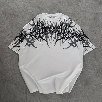 Cyberpunk Gothic T Shirt Edgy Thorn Texture Print Pure Cotton Streetwear Fashion Graphic Tee Urban Style Comfortable Fit