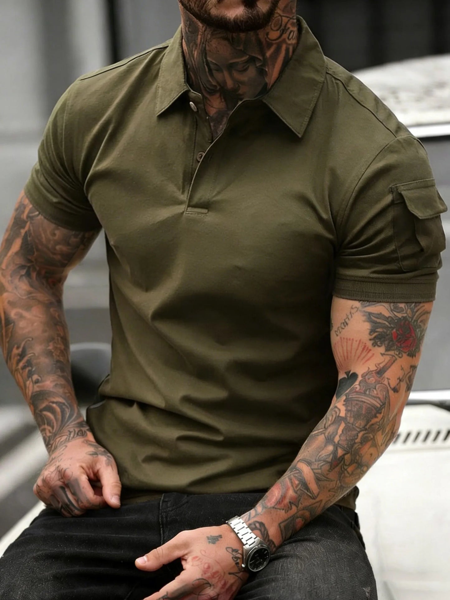 Soft Breathable Pocket Short Sleeve For Man Summer Loose Solid Polo Shirt New Fashion Daily Streetwear Sport Basic T-Shirt