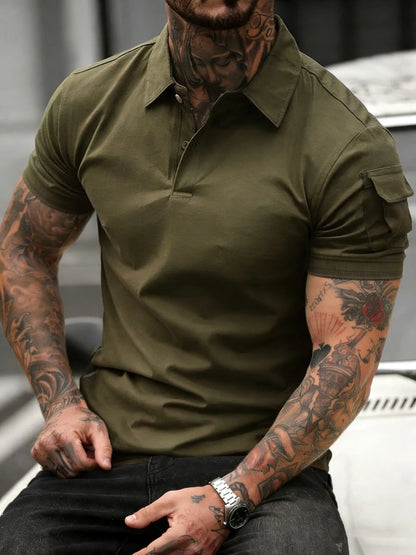 Soft Breathable Pocket Short Sleeve For Man Summer Loose Solid Polo Shirt New Fashion Daily Streetwear Sport Basic T-Shirt