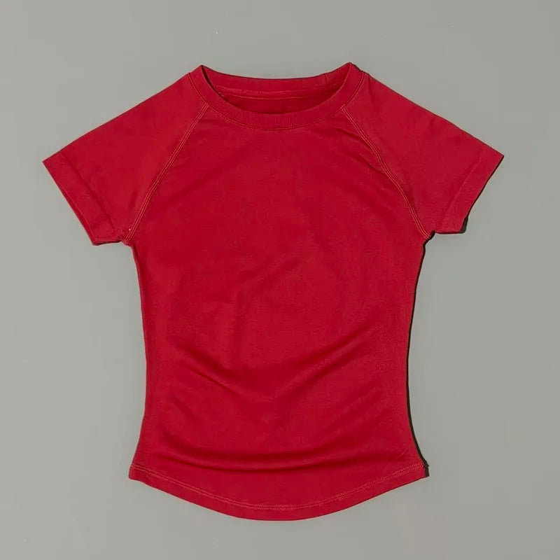 Histello Women Short Sleeve Sports T-Shirt Round Neck Breathable Stretchy Quick Dry Top Yoga Gym Running Fitness Activewear