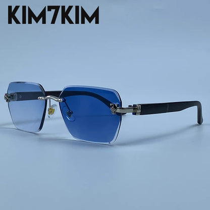 Square Rimless Photochromic Sunglasses Men Vintage Sun Glasses Luxury Designer Shades Male Cut Lenses Frameless Eyewear
