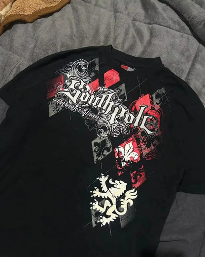 Southpole Y2K Vintage Cotton Graphic Tee Distressed Oversized Unisex T-Shirt with Gothic Print Streetwear Retro Soft Shirt Man