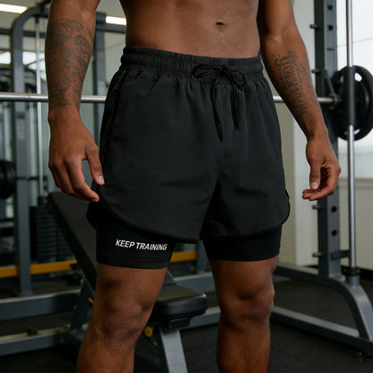 Men's quick drying and breathable 2-in-1 running shorts with built-in lining suitable for exercise jogging and marathon running