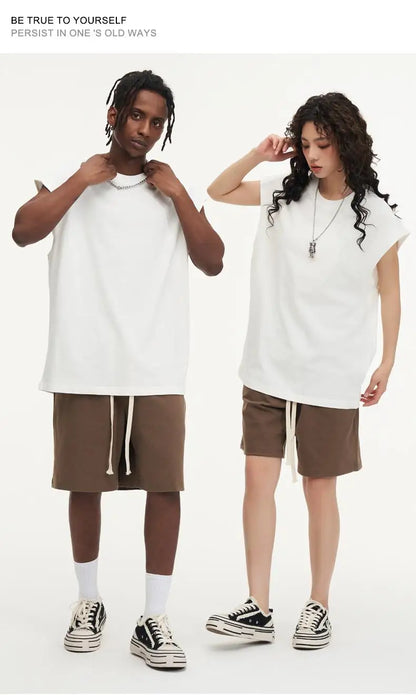 270gsm Summer Tank TopSleeveless T shirt 100% Cotton Solid Color Men Oversized Causal O-neck Basic T-shirt High Quality