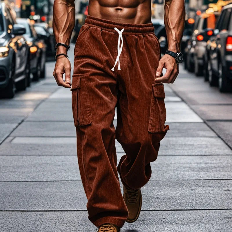 Spring Summer Stylish Straight Cargo Pants Men Casual Texture Corduroy Trousers For Men Daily Leisure Loose Pant Streetwear