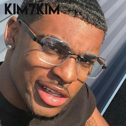 Square Rimless Photochromic Sunglasses Men Vintage Sun Glasses Luxury Designer Shades Male Cut Lenses Frameless Eyewear
