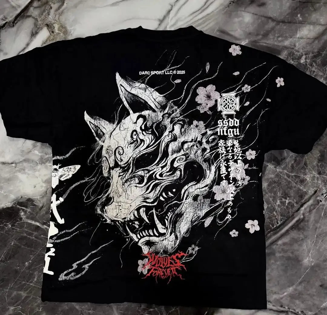Skull letter print comfortable and breathable round neck T-shirt