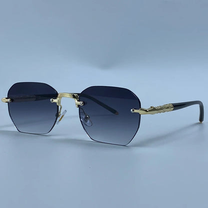 Steampunk Rimless Square Sunglasses Men Luxury Designer Vintage Metal Polygon Outdoor Sun Glasses Male Frameless Shades