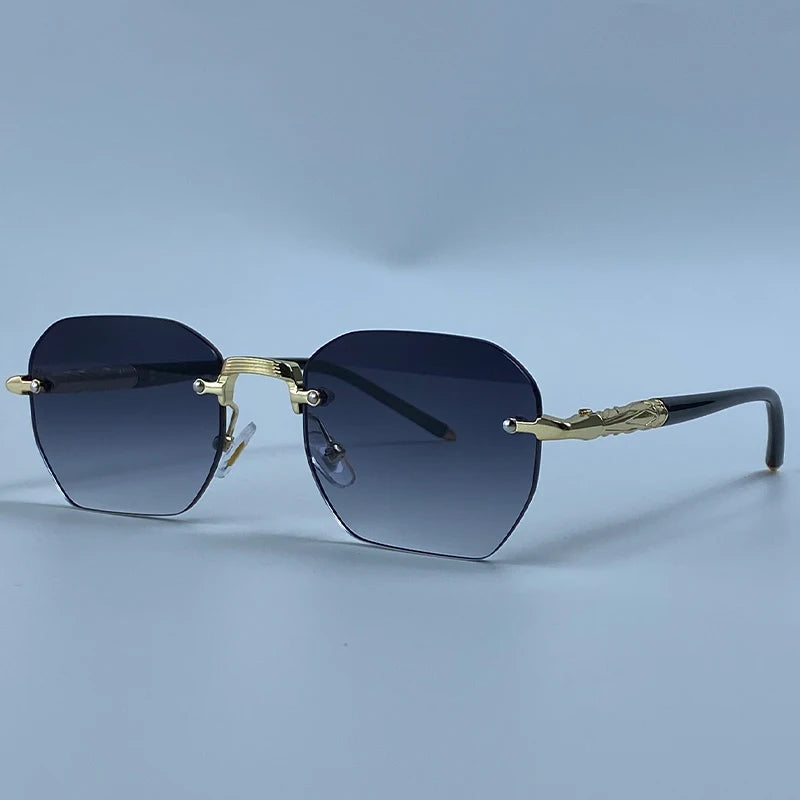 Steampunk Rimless Square Sunglasses Men Luxury Designer Vintage Metal Polygon Outdoor Sun Glasses Male Frameless Shades