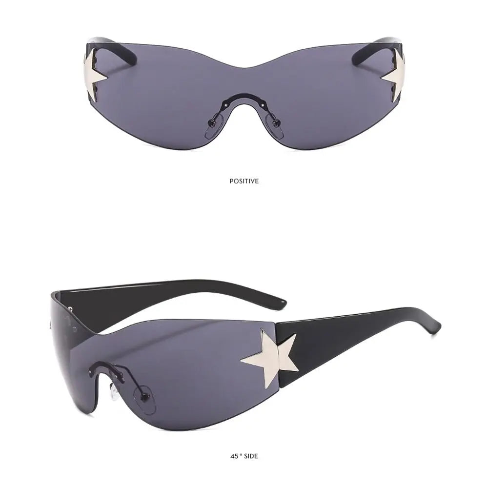 Rimless Punk Sunglasses Goggle Women Men Luxury Brand Wrap Around Sun Glasses Five Star Eyewear Sports One Piece Shades