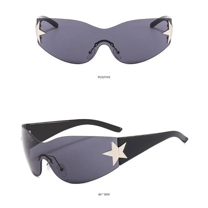 Rimless Punk Sunglasses Goggle Women Men Luxury Brand Wrap Around Sun Glasses Five Star Eyewear Sports One Piece Shades