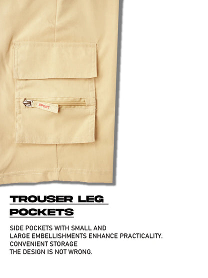 Male Cargo Shorts Elastic Waist Cycling Shorts Multi-pockets Loose Work Short Pants Outdoor Sport Printed Casual Shorts