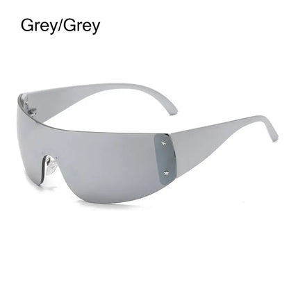 Rimless Punk Sunglasses Goggle Women Men Luxury Brand Wrap Around Sun Glasses Five Star Eyewear Sports One Piece Shades