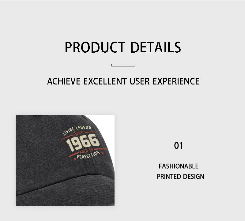 "Living Legend Since 1966" Washed Baseball Cap Adjustable Unisex Gift For Vintage Lovers