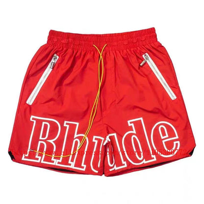 Latest Style RHUDE Men's  Casual Shorts Hip Hop Elastic Waist Drawstring Zip Pocket Summer Street Leisure Beach Shorts