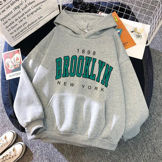 New Fleece Loose Women's Hoodie Brooklyn Printed Couple Hoodie
