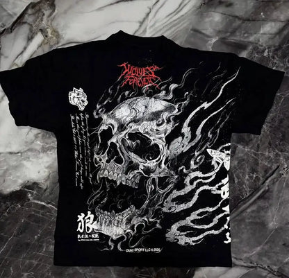 Skull letter print comfortable and breathable round neck T-shirt