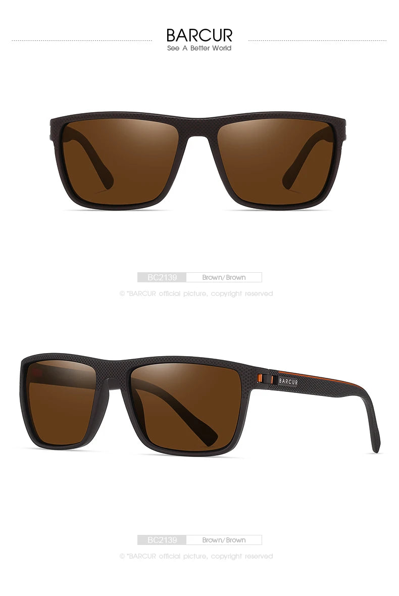 BARCUR Design TR90 Sunglasses Men Polarized Light Weight Sports Sun Glasses Women Eyewear Accessory Oculos UVAB Protection