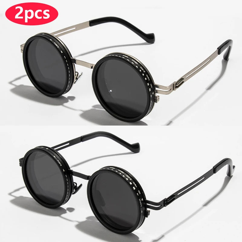 Polarized ND9 Adjustable Dimming Sun Glasses Men Women Round Sunglasses Retro Punk Men's Fishing Eyeglasses Outdoor Shades UV400