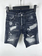 3006 Summer New Men's Jeans Washed Ripped Patch Paint Slim-fit Micro-elastic Denim Shorts Men's Black