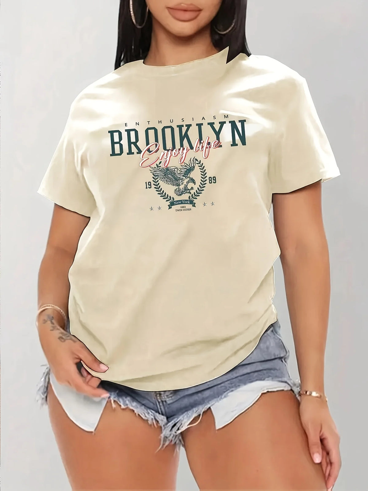 Women'S Brooklyn Letter Print Pattern Athletic Casual Round Neck Short Sleeve Fashion Harajuku Casual Street Tees Aesthetic Tops