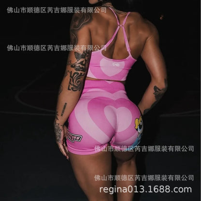 Feitian Little Policewoman Love Fitness Yoga Clothes Women's Sports Seamless Bra Shorts.