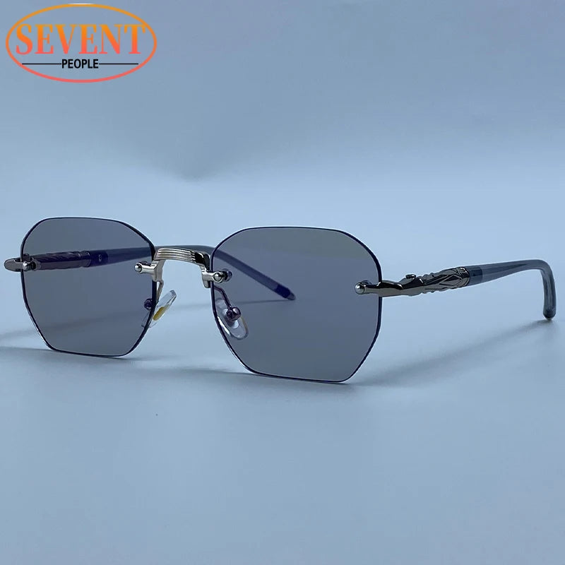 Steampunk Rimless Square Sunglasses Men Luxury Designer Vintage Metal Polygon Outdoor Sun Glasses Male Frameless Shades
