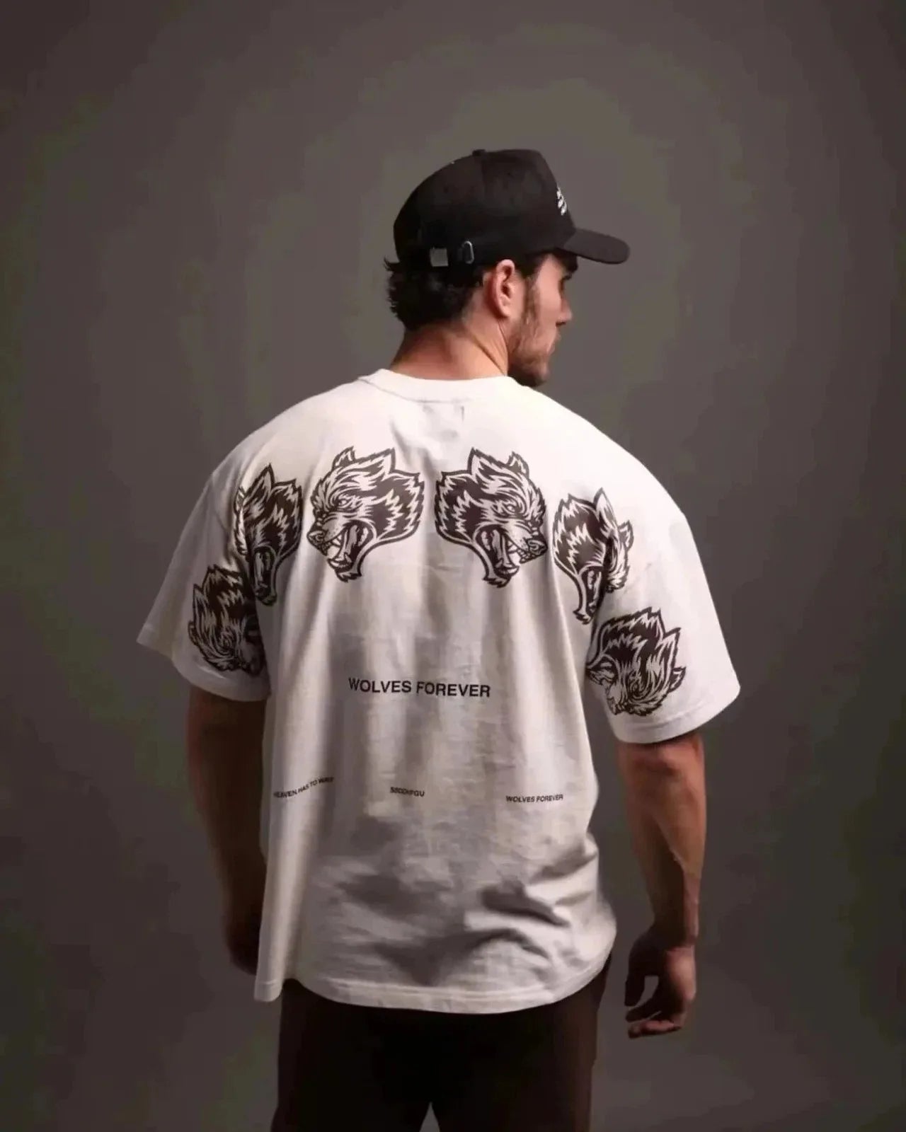 Unisex Wolf Graphic Printed Oversized T-Shirt Cotton Fitness Short Sleeve Tee