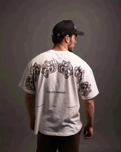 Unisex Wolf Graphic Printed Oversized T-Shirt Cotton Fitness Short Sleeve Tee