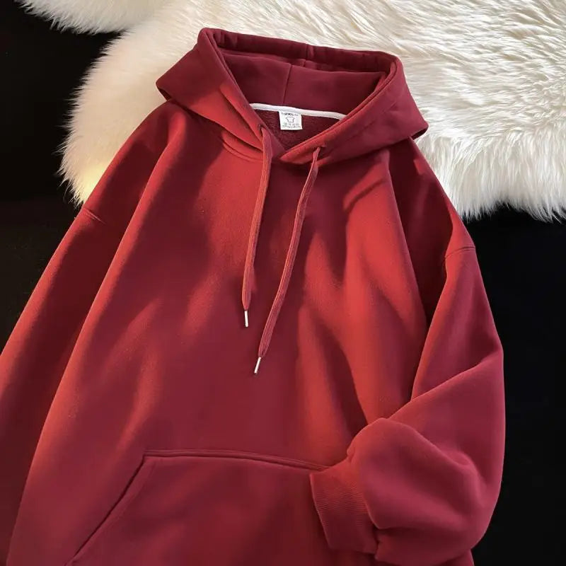 Oversize Hoodie Sweatshirt Pure Color Fleece Lined Couple Style High Quality Green Heavyweight Hooded Jacket for Men And Women