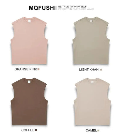 270gsm Summer Tank TopSleeveless T shirt 100% Cotton Solid Color Men Oversized Causal O-neck Basic T-shirt High Quality