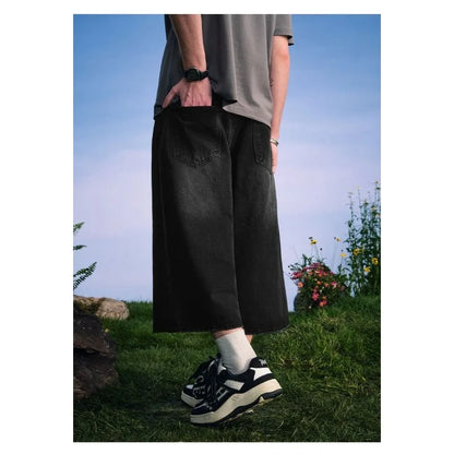 Men's Summer American High Street Retro Gradient Washed Denim Shorts Lazy Youth Trendy Ins New Versatile Casual Capri Pants