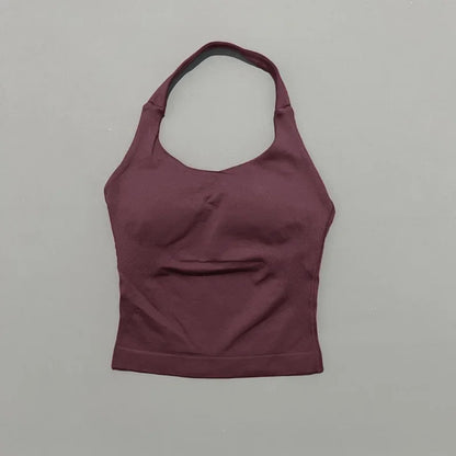 Histello Longline Strappy Top Women Sports Tank Halter Seamless Ruched Backless Gym Activewear Workout Yoga Fitness Tops