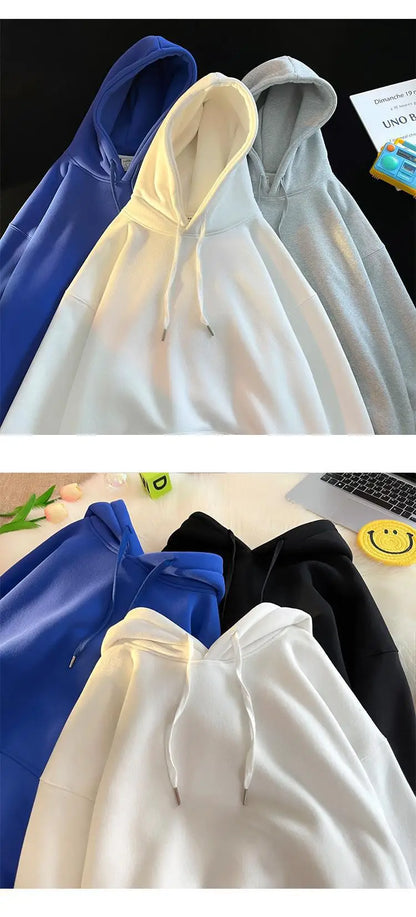 Oversize Hoodie Sweatshirt Pure Color Fleece Lined Couple Style High Quality Green Heavyweight Hooded Jacket for Men And Women